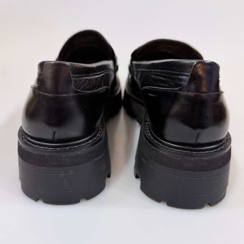 Gianni Bini Black Leather Lug Sole Penny Loafers - 7.5 Dark Academia Y2K Style - Picture 3 of 7